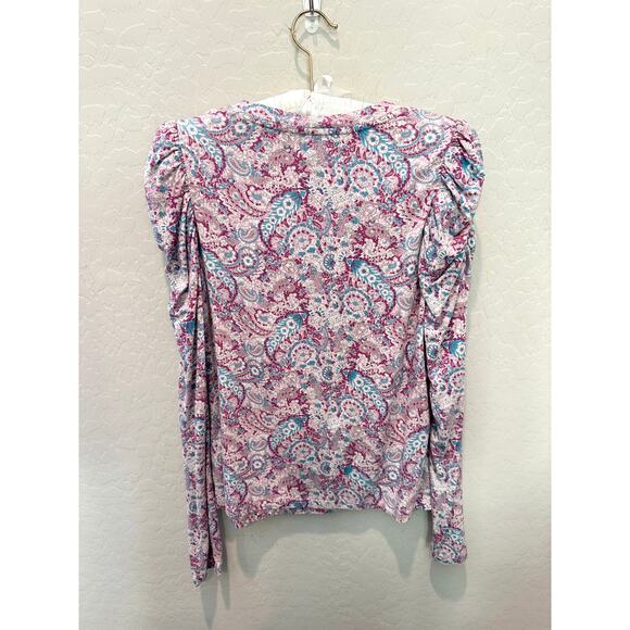 MAISON D’ AMELIE | Pink Paisley Ruched Sleeve Long Sleeve Top | XS - Picture 5 of 8